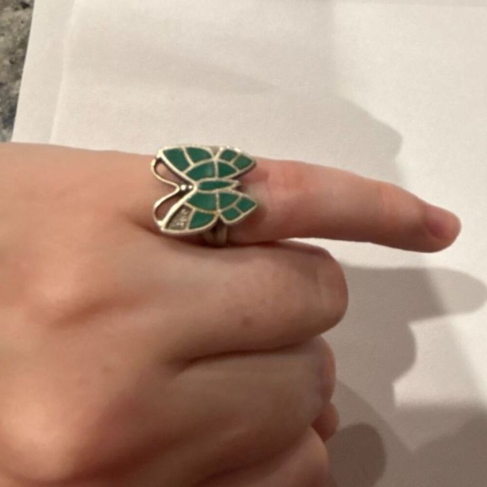 Vintage Post bell 925 silver turquoise butterfly ring